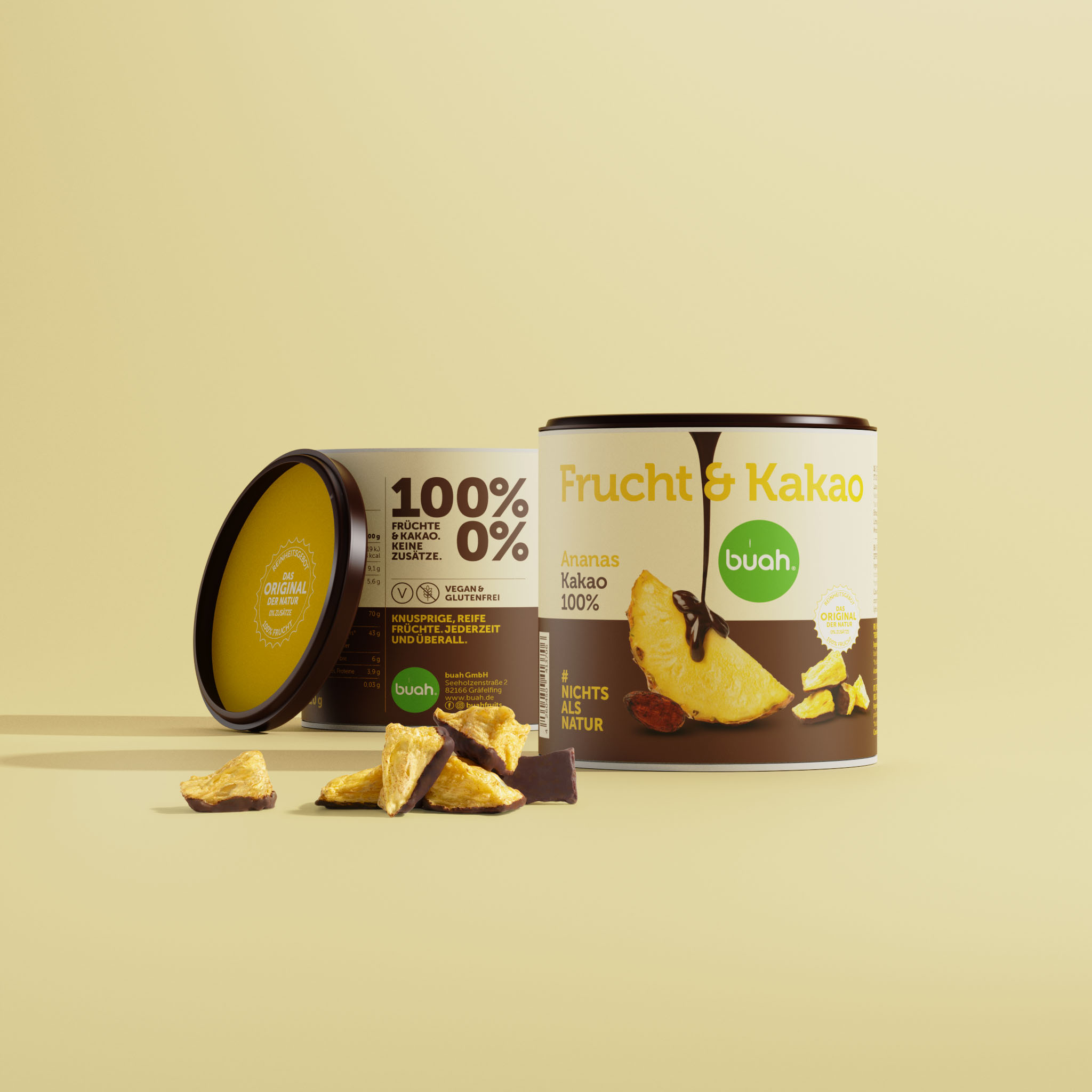 Frucht & Kakao bei buah in einer halben Dose