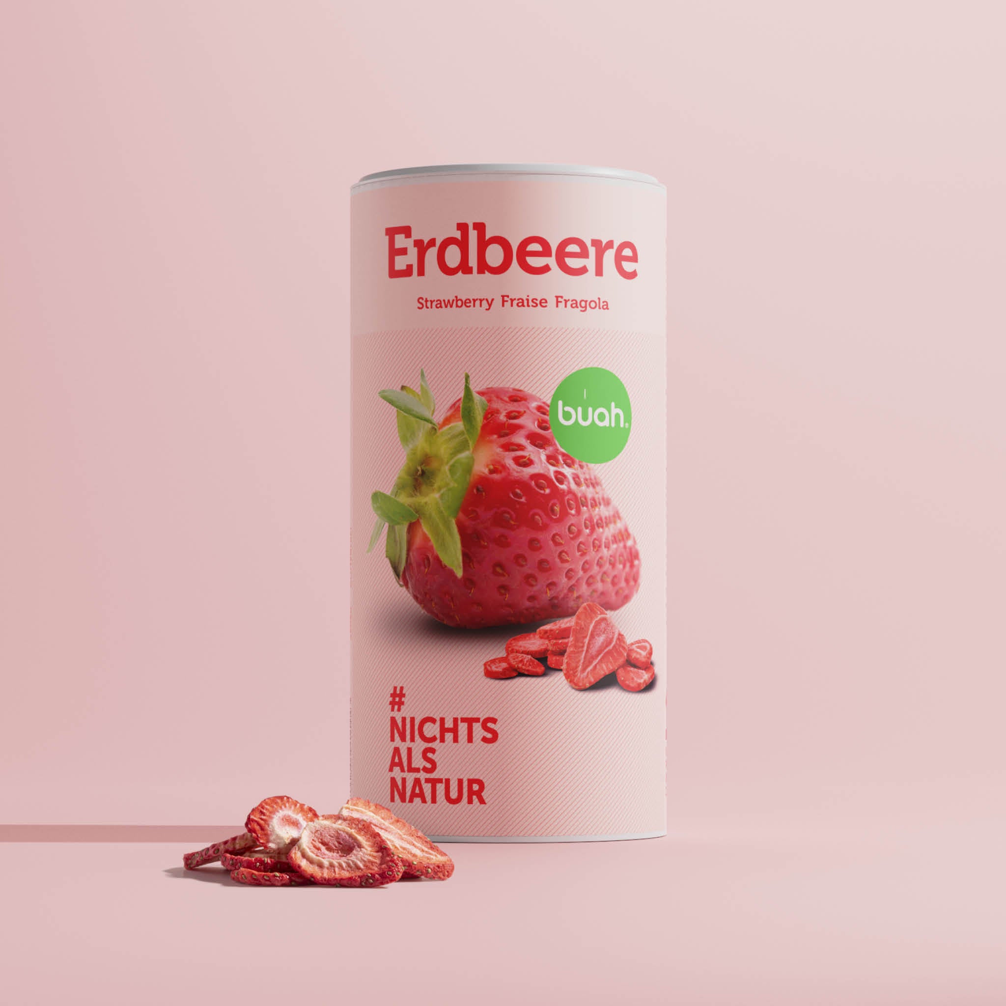 buah fraises lyophilisées dans une grande boîte