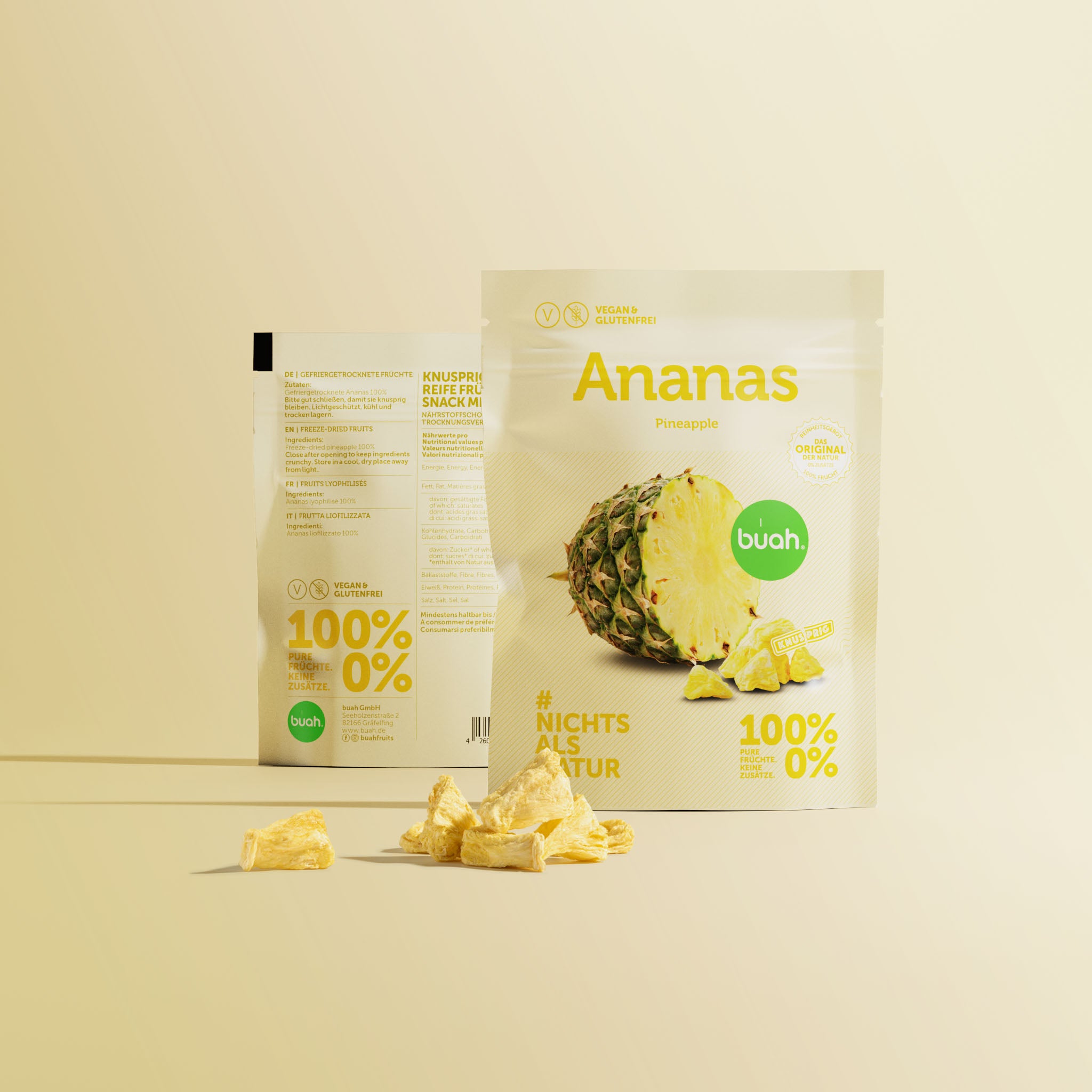 Deux boo ananas Coffret snack côte à côte avec vues avant et arrière du pack