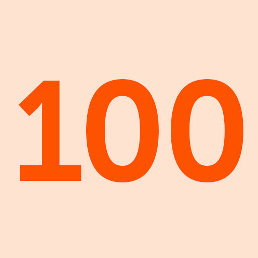 100 in dunkelorangenen Ziffern auf pastell-farbigem orangenen Hintergrund