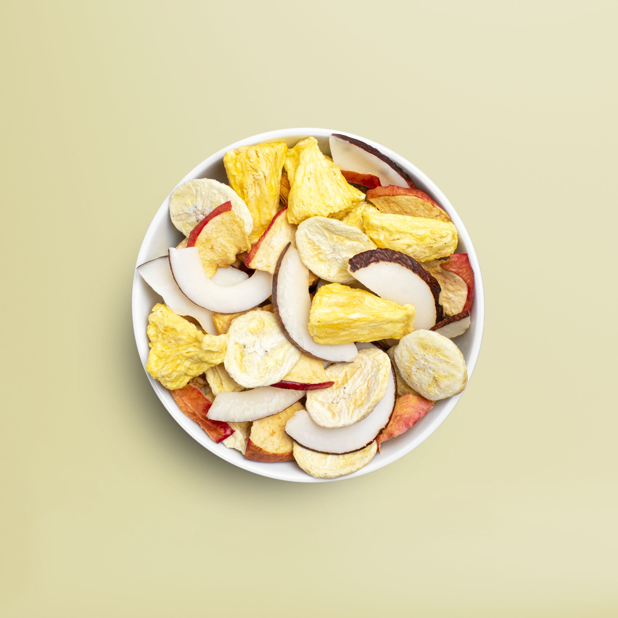 buah Sorte Ananas & Friends mit gefriergetrockneter Ananas, Kokos, Banane und Apfel in Schale