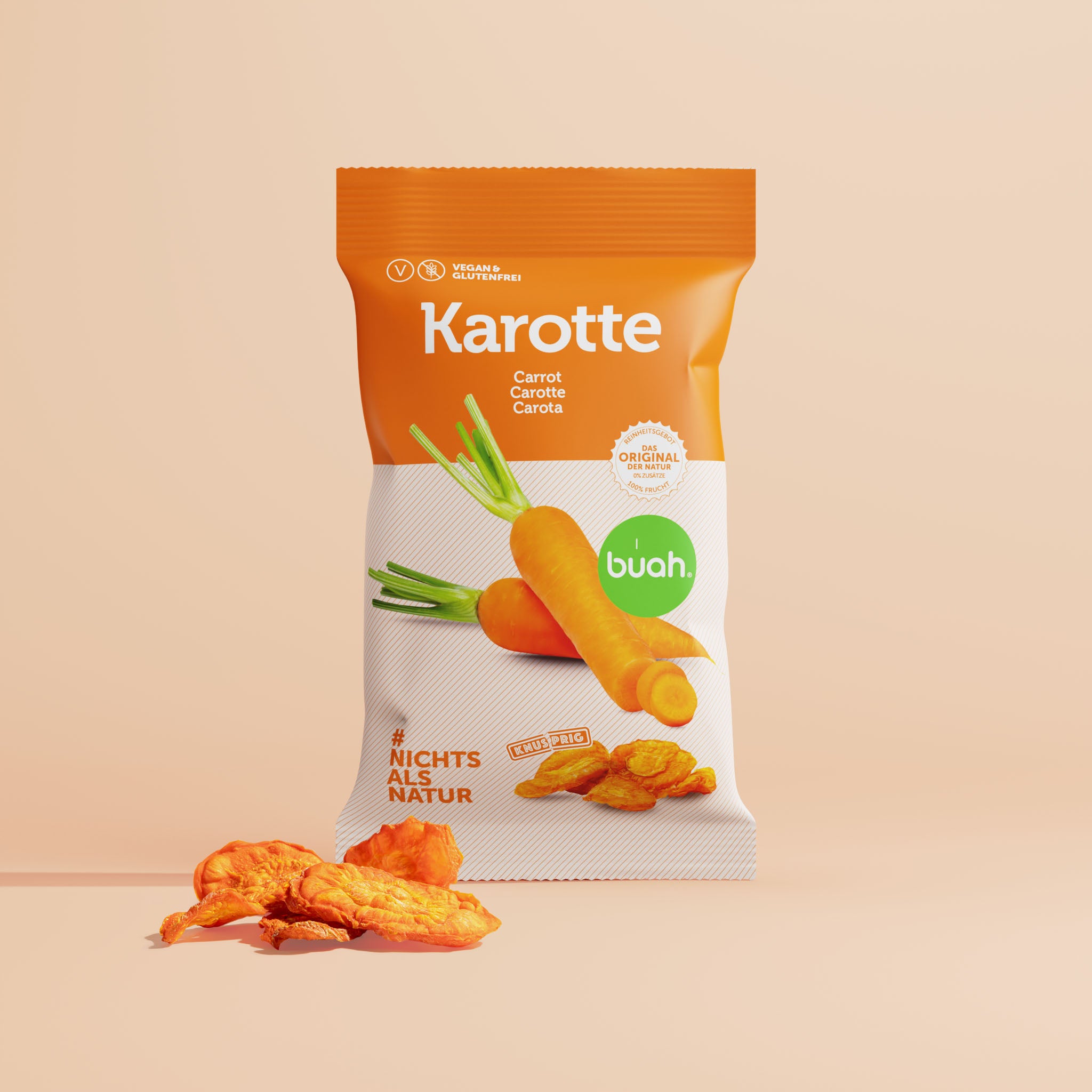 Orangene und weiße Packung buah vakuumgetrocknete Karottenchips